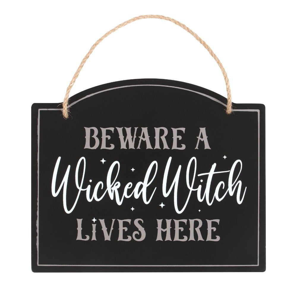 Lovely Beware a Wicked Witch Lives Here Family Hanging Sign