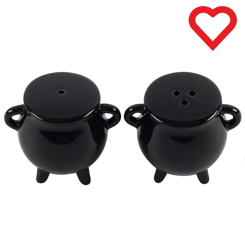Adorable Wiccan Cauldron Salt & Pepper Shakers Ceramic Set