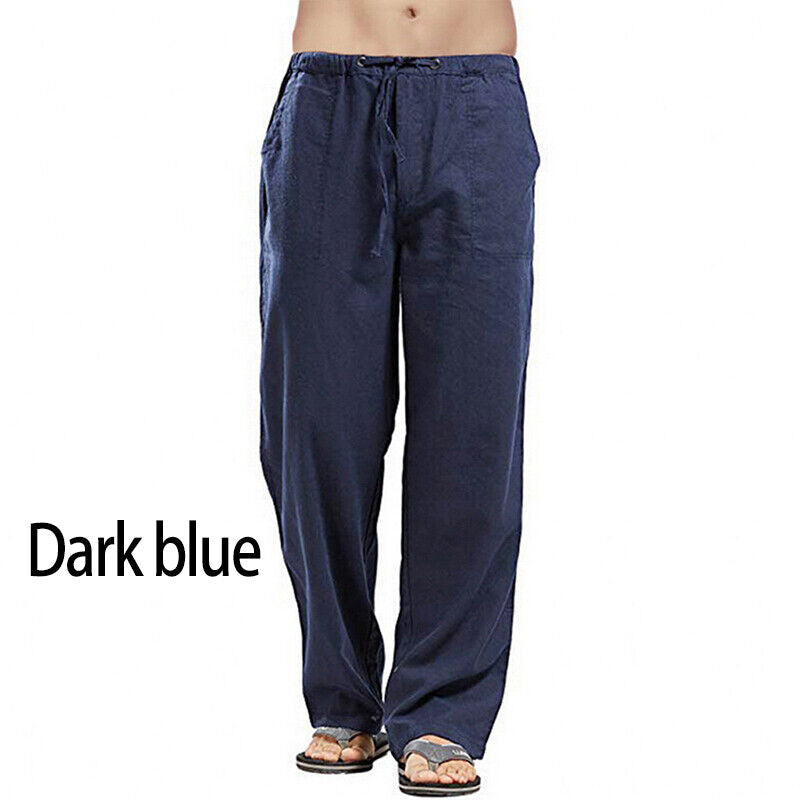Dark Blue/ Navy Men Yoga Summer Elastic waist Cotton Pants