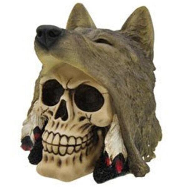 Wolf Skull Native American Resin Figure