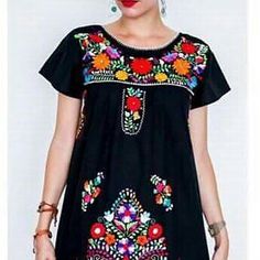 Black Hippie Embroidery Dress