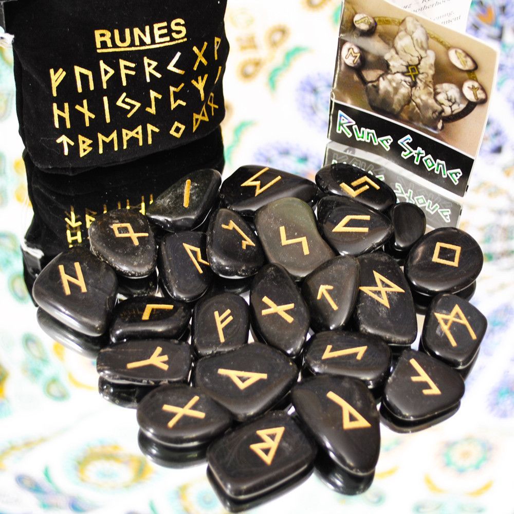 Beautiful Obsidian Runes Set Divination