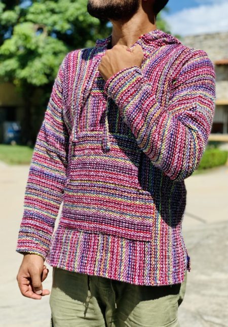 Baja Hoodie Drug Rug Poncho Pink Stripes