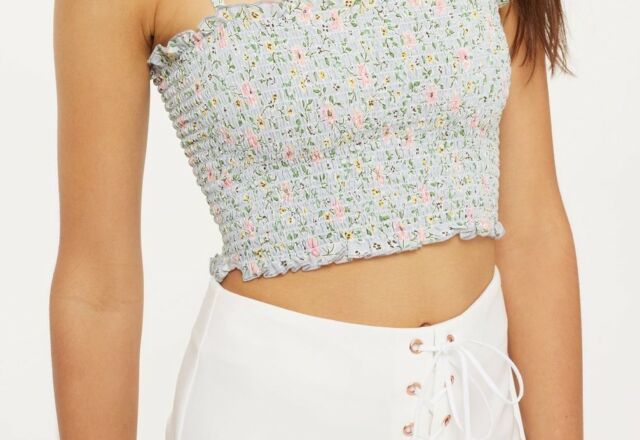 White Floral Women Ruffle Tube Top