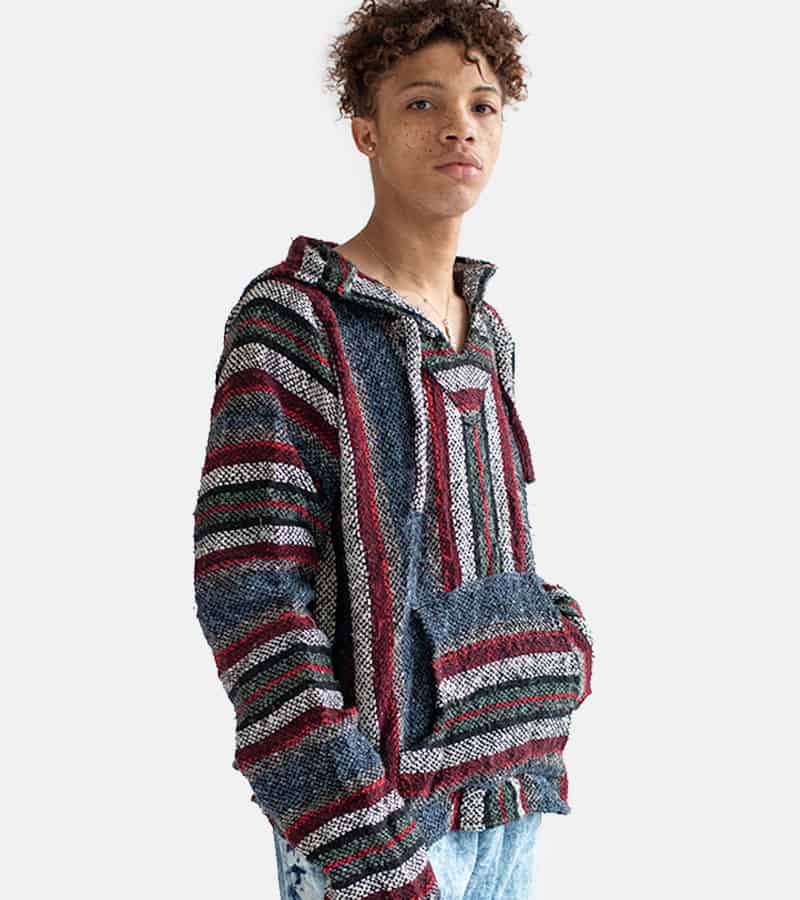 Baja Hoodie Drug Rug Poncho Navy/Red / White Stripes