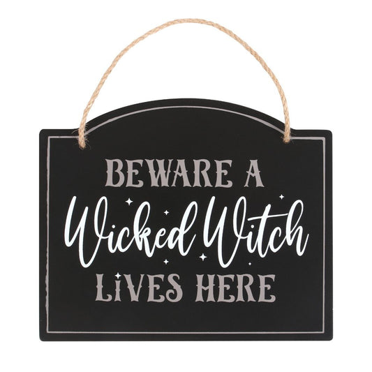 Lovely Beware a Wicked Witch Lives Here Family Hanging Sign