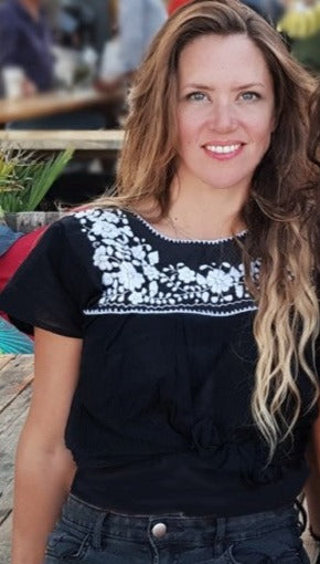 Black White  Hippie Embroidery Bohemian Top