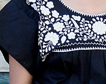 Black White  Hippie Embroidery Bohemian Top