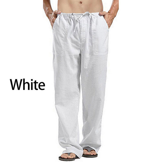 White Men Yoga Summer Elastic waist Cotton Pants