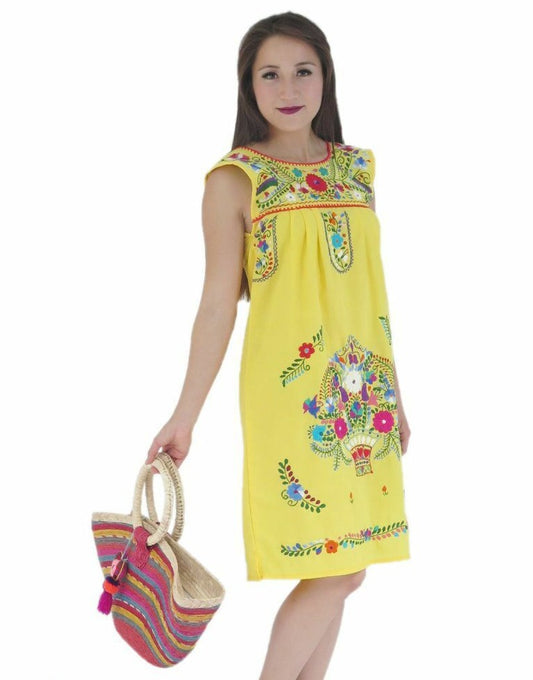Yellow Hippie Embroidery Sleeve less Dress
