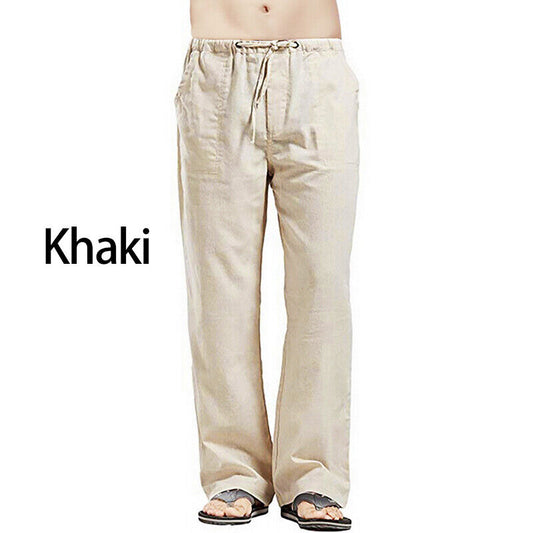 Khaky / Beige   Men Yoga Summer Elastic waist Cotton Pants