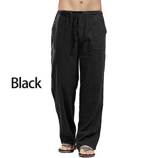 Black Men Yoga Summer Elastic waist Cotton Pants