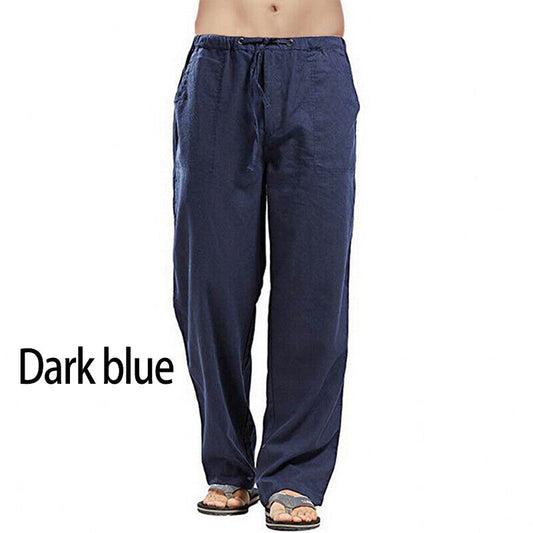 Dark Blue/ Navy  Men Yoga Summer Elastic waist Cotton Pants