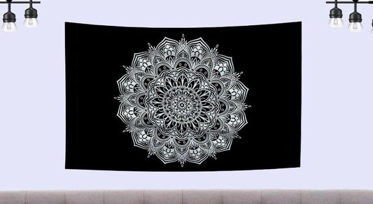 Black and White Mandala Tapestry