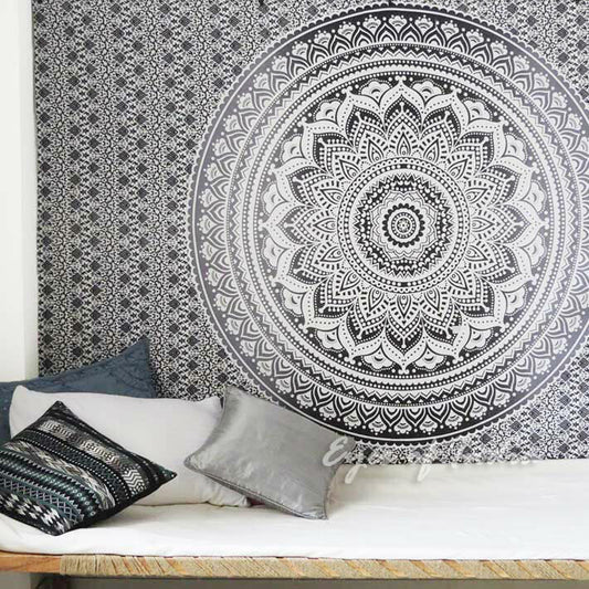 XL White and Black Mandala Tapestry