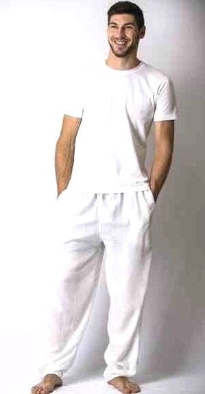White Men Yoga Summer Elastic waist Cotton Pants
