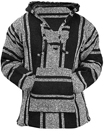 Baja Hoodie Drug Rug Poncho Black Stripes