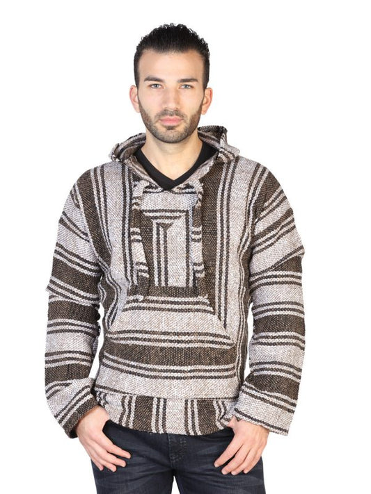 Baja Hoodie Drug Rug Poncho White / Brown