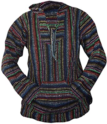 Baja Hoodie Drug Rug Poncho Black/ Rainbow Stripes