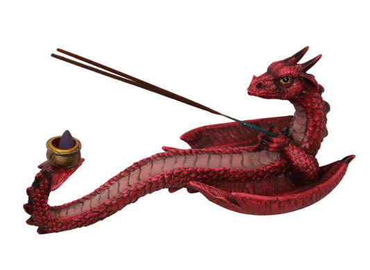 Amazing RED FIRE DRAGON  Cone and Stick Incense Burner Holder