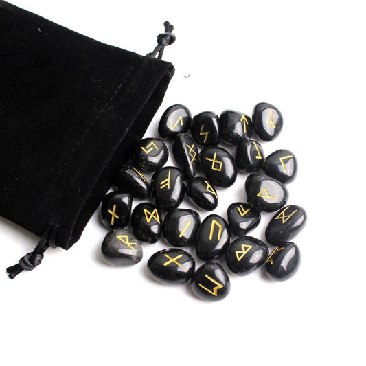 Beautiful Obsidian Runes Set Divination