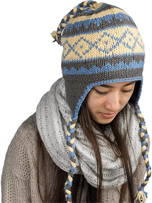 Hand Knitted Nepalese Winter Ear Flaps Hat