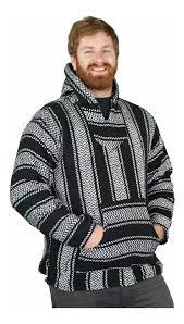 Baja Hoodie Drug Rug Poncho Black Stripes