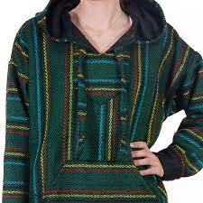 Baja Hoodie Drug Rug Poncho Green