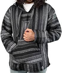 Baja Hoodie Drug Rug Poncho Grey / Black Stripes