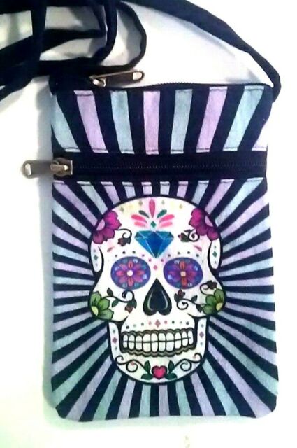 Small Sugar Skull Cotton Crossbody Bag