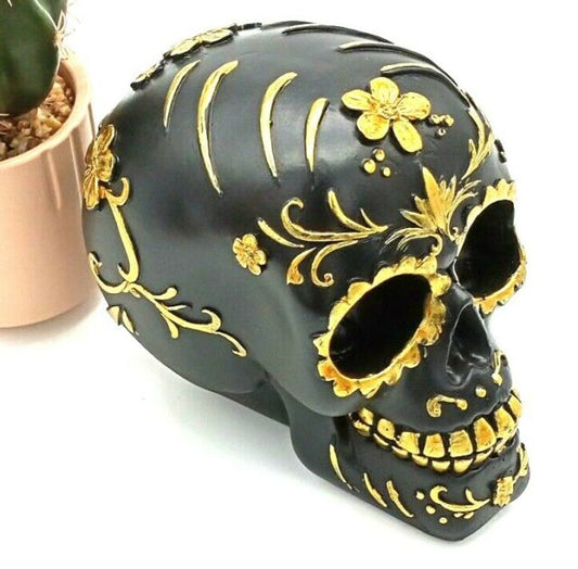 Golden Skull Day of the Dead Resin Figure