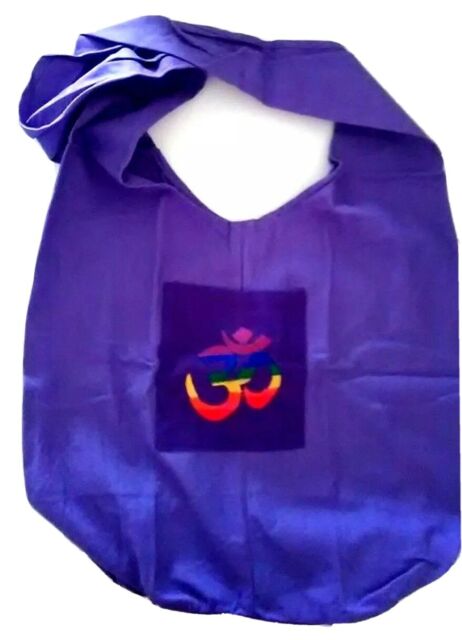 Yoga Hippie Om Purple Embroidery Shoulder Cotton Bag