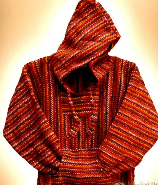 Baja Hoodie Drug Rug Poncho Red