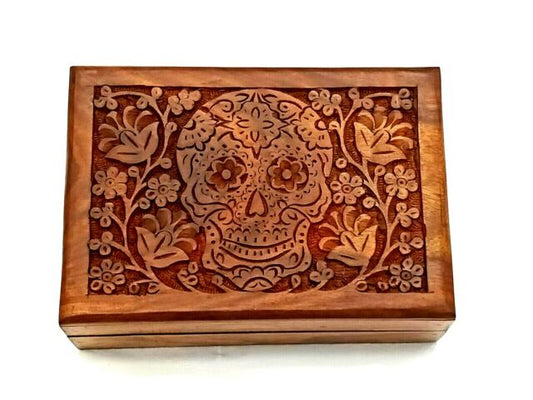 Sugar Skull Wooden Engraved Box