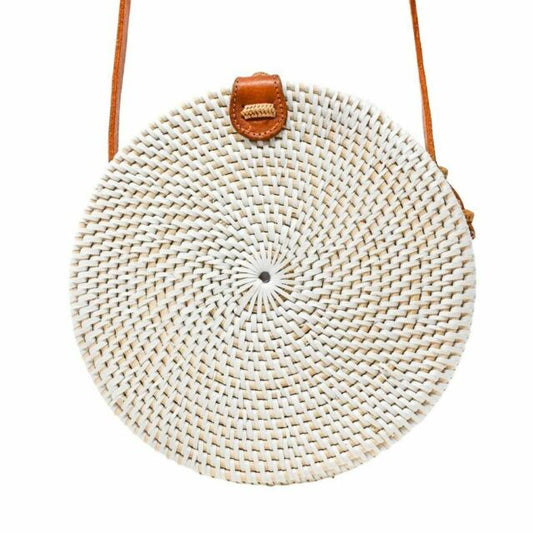 White Round Bamboo Handbag