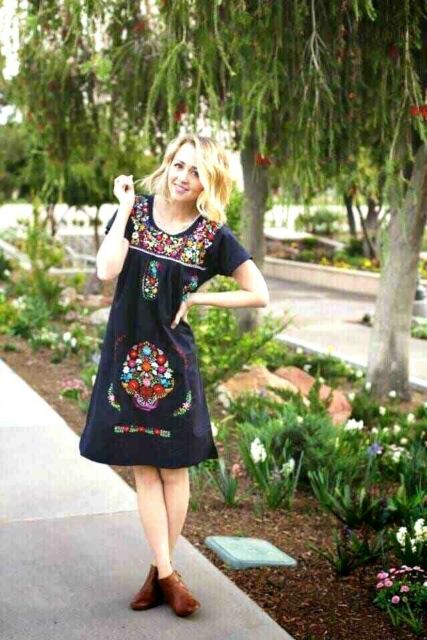 Black Hippie Embroidery Dress