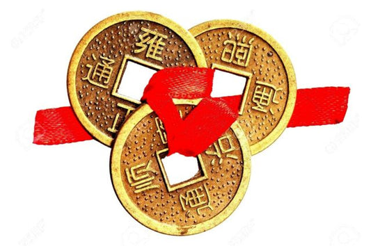 Lucky 3 Tied Golden Feng Shui Coin I-Ching Coins