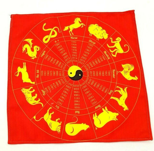 Red Chinese Zodiac Wheel Altar Cloth Small