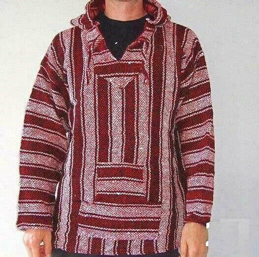 Baja Hoodie Drug Rug Poncho Red Stripes