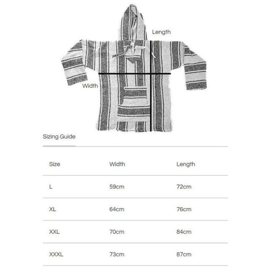Baja Hoodie Drug Rug Poncho White / Black Stripes