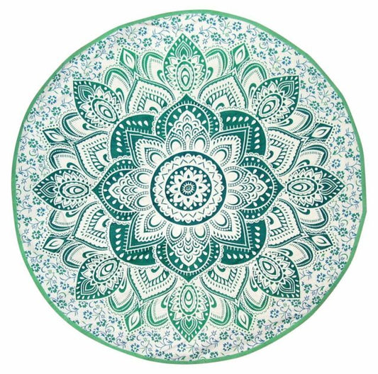 Green Round Beach Mandala Tapestry
