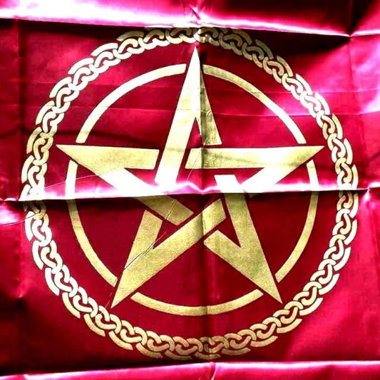 Red Satin Altar Cloth Pentagram
