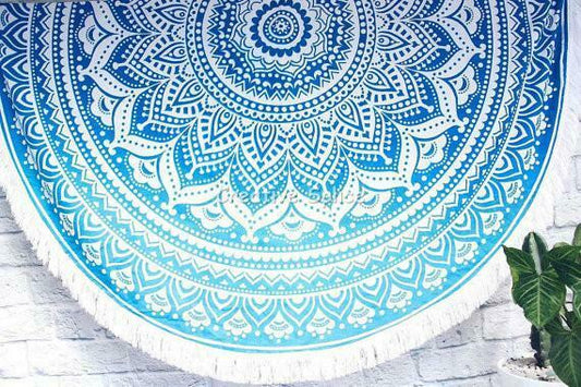 Blue Round Beach Mandala Tapestry