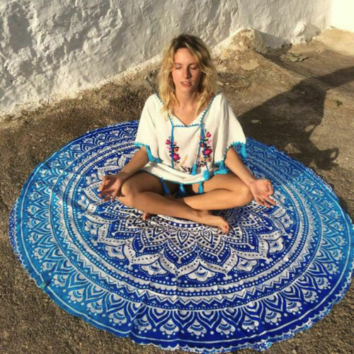 Blue Round Beach Mandala Tapestry