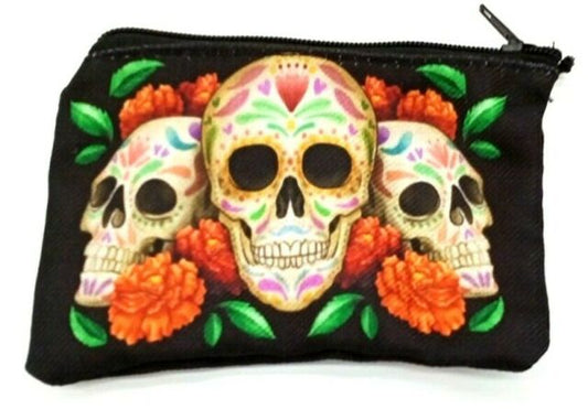 3 Skulls Printed Purse Bag